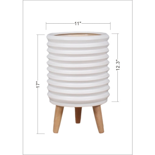 SYA 11Wx17H WHITE POT W/ WOOD LEGS