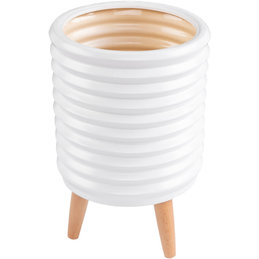 SYA 11Wx17H WHITE POT W/ WOOD LEGS