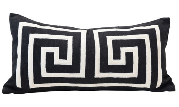 CC 24"L x 12"H Woven Cotton Lumbar Pillow w/ Appliqued Design, Black&White