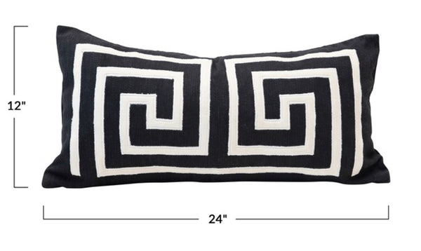 CC 24"L x 12"H Woven Cotton Lumbar Pillow w/ Appliqued Design, Black&White