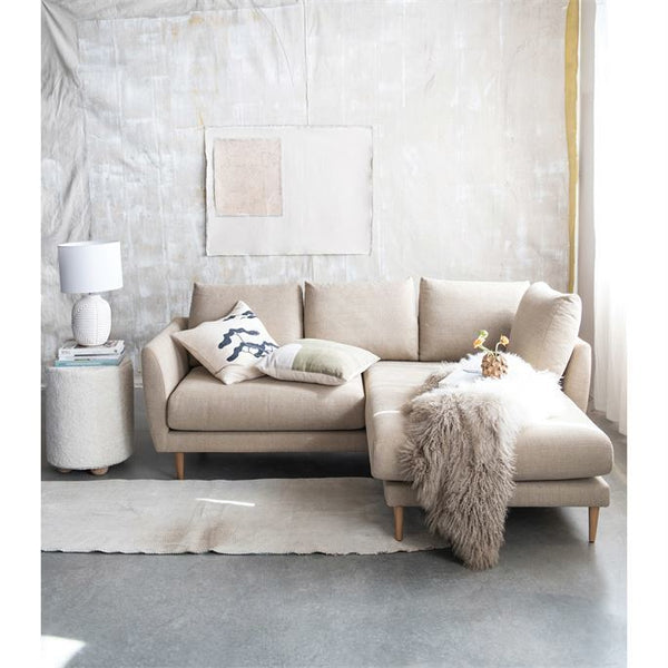 B 16x21Pouf w/Pine Wood Feet, Cream Color