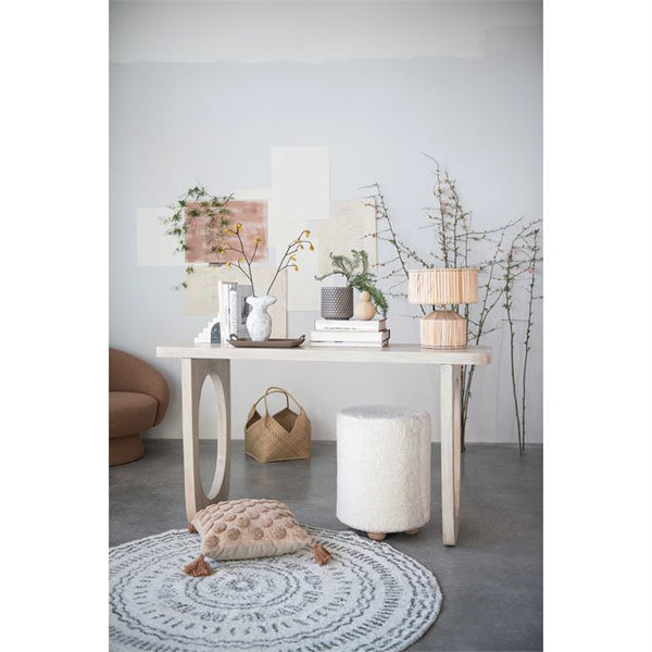 B 16x21Pouf w/Pine Wood Feet, Cream Color