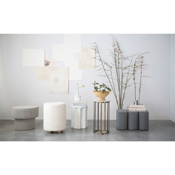 B 16x21Pouf w/Pine Wood Feet, Cream Color