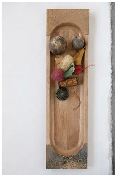 CC 35"L x 9-1/2"W Mango Wood & Hammered Metal Tray, Natural & hammeredNickel Finish