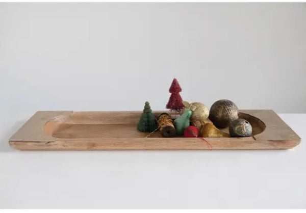 CC 35"L x 9-1/2"W Mango Wood & Hammered Metal Tray, Natural & hammeredNickel Finish