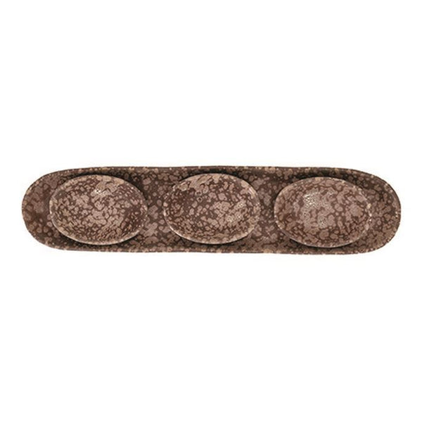 B SET/4 Stoneware Tray w/3 Dishes,Brown w/Speckle