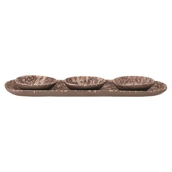 B SET/4 Stoneware Tray w/3 Dishes,Brown w/Speckle