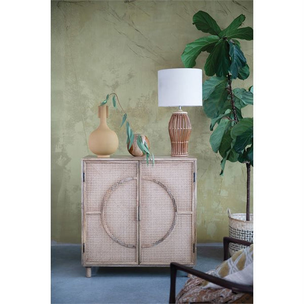 B 37-1/2"W x 17-3/4"D x 39-1/2"H Mango Wood & Cane Cabinet