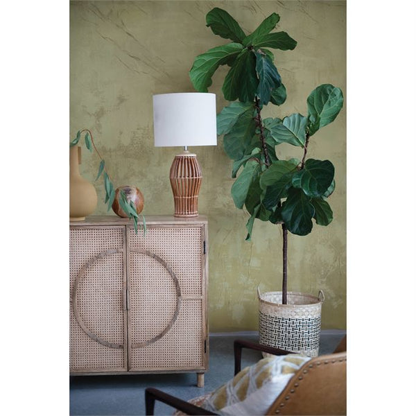 B 37-1/2"W x 17-3/4"D x 39-1/2"H Mango Wood & Cane Cabinet