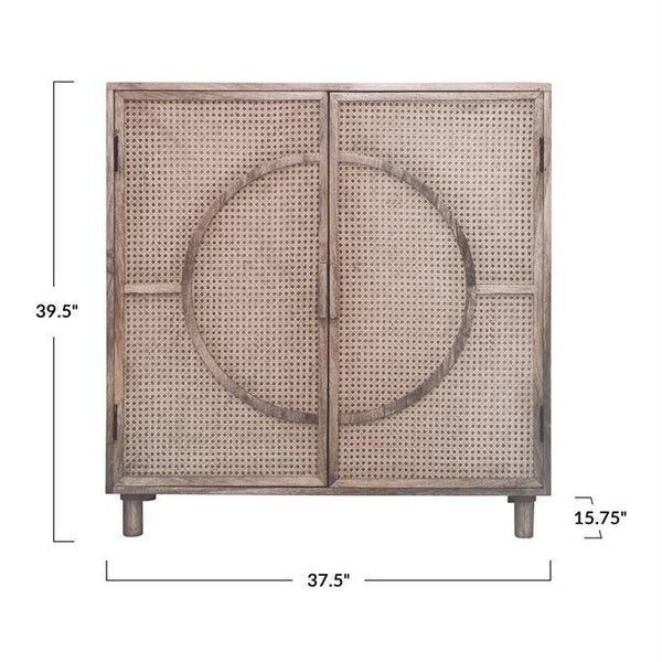 B 37-1/2"W x 17-3/4"D x 39-1/2"H Mango Wood & Cane Cabinet