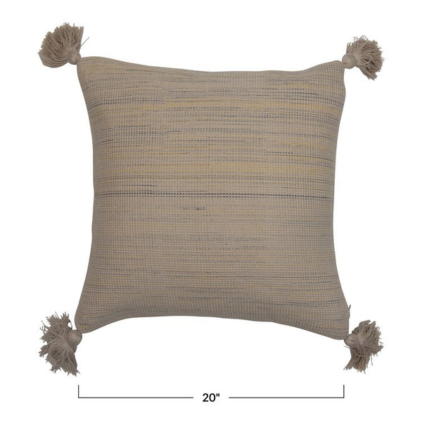 CC 18” BEIGE MULTI COLOR Cotton Pillow with Tassels,