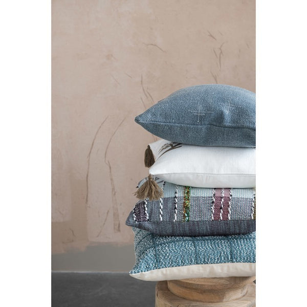 CC 18” BLUE w/ WHITE EMBROIDERY COTTON PILLOW