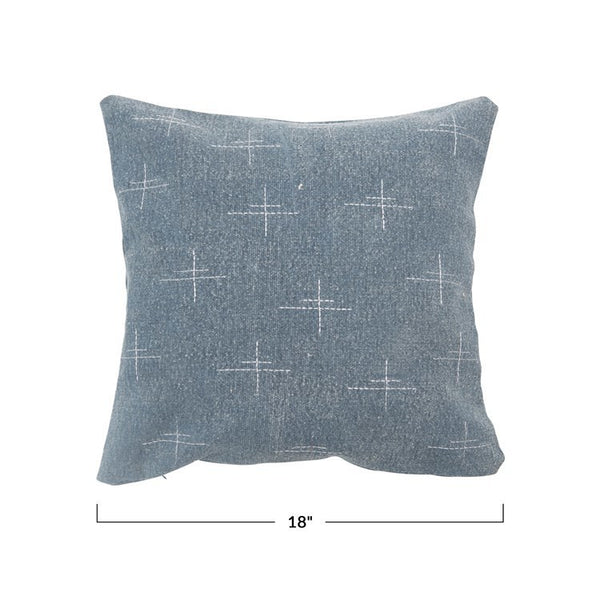 CC 18” BLUE w/ WHITE EMBROIDERY COTTON PILLOW