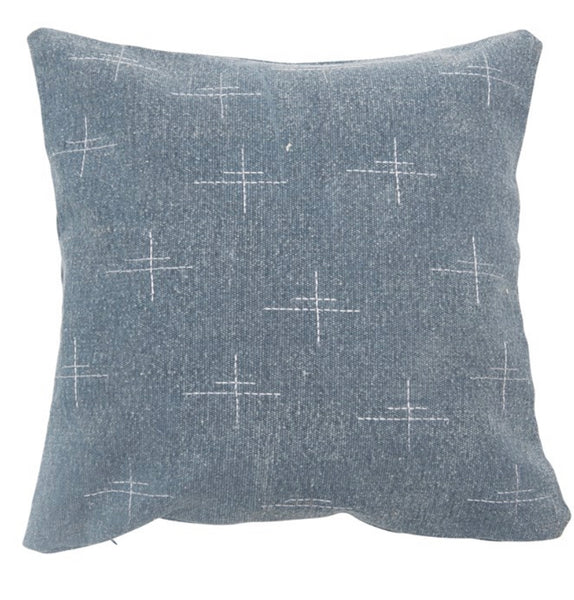 CC 18” BLUE w/ WHITE EMBROIDERY COTTON PILLOW