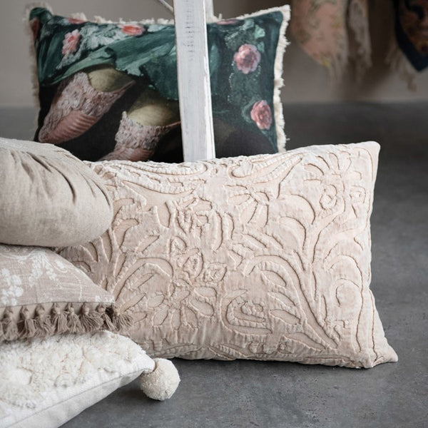 CC 24x16 BEIGE VELVET EMBOSSED PILLOW