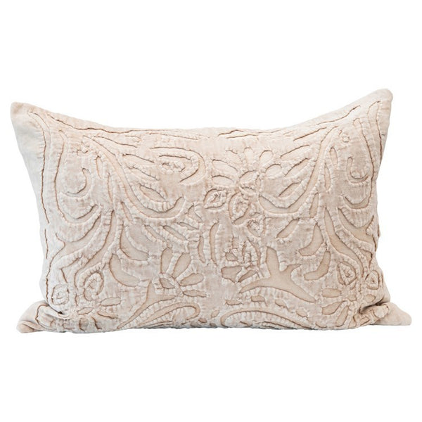 CC 24x16 BEIGE VELVET EMBOSSED PILLOW