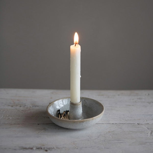 CC Stoneware Dish w/ Toothpick Holder, Reactive Glaze, White (EachWill Vary)
