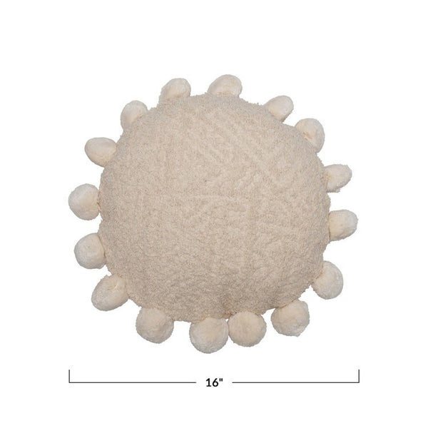 CC 16” ROUND CREAM POM PILLOW