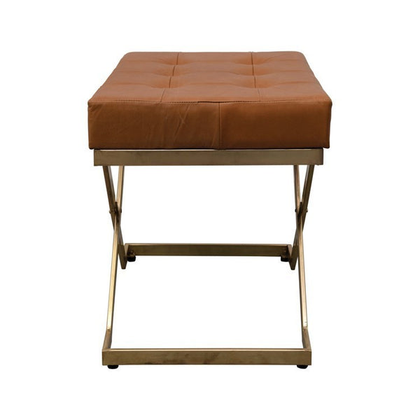 Tufted Leather Stool with Brass Finish Metal Legs