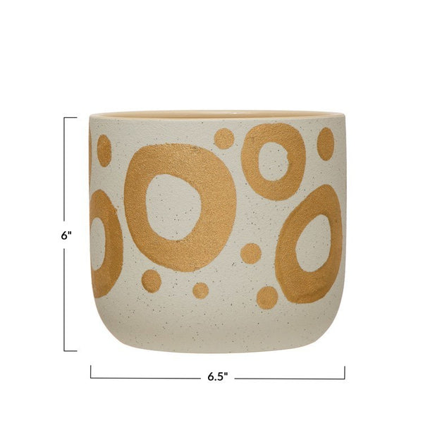 CC 6" Hand-Painted Planter w/ Gold Design, White