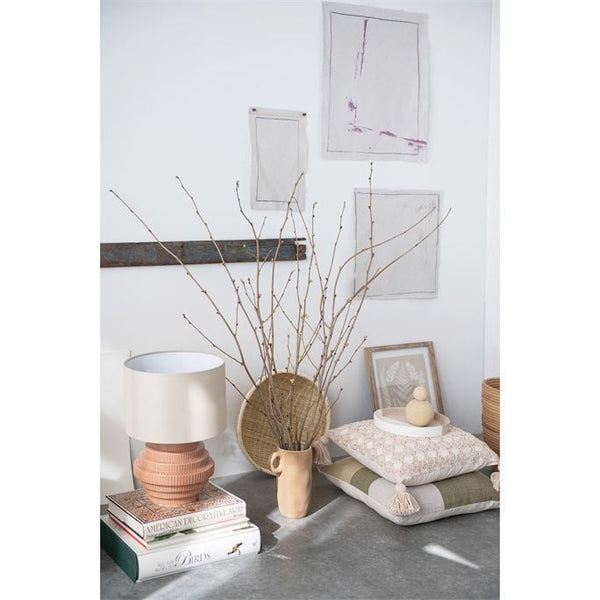 B 18" Square Cotton Crocheted Pillow w/ Tassels, Natural Color