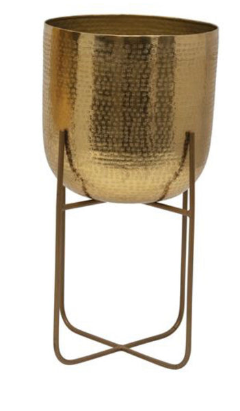 B MEDIUM 9.75” x 19.5” GOLD PLANTER W/ STAND