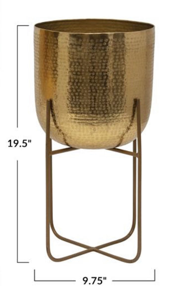 B MEDIUM 9.75” x 19.5” GOLD PLANTER W/ STAND