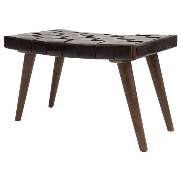 B Wood & Woven Leather Bench