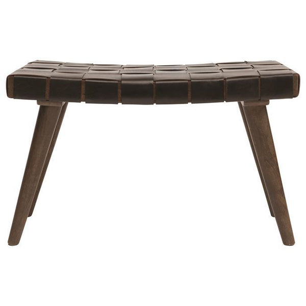 B Wood & Woven Leather Bench