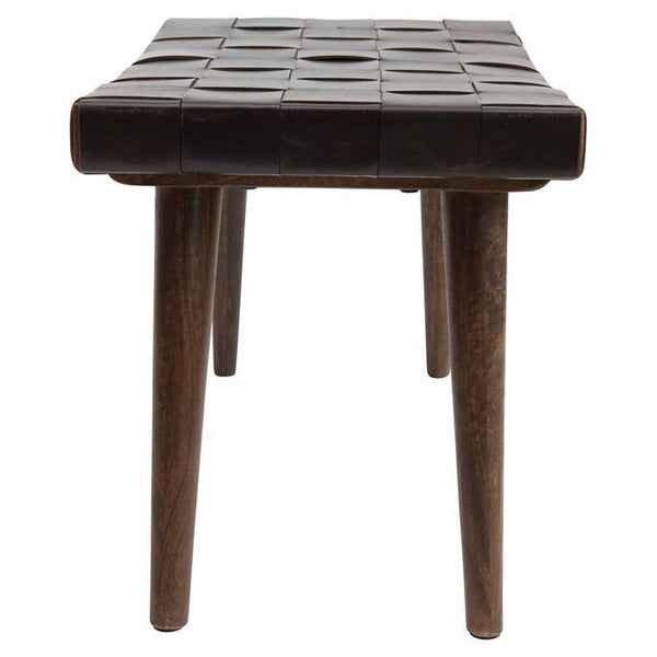 B Wood & Woven Leather Bench