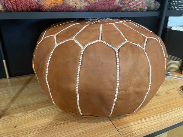 DZ MORROCAN BROWN LEATHER POUF