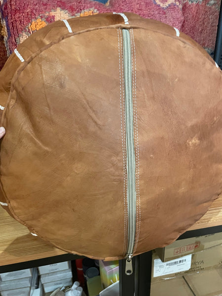 DZ MORROCAN BROWN LEATHER POUF