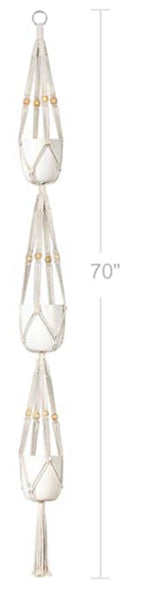 A MACRAME TRIPLE PLANT HANGER