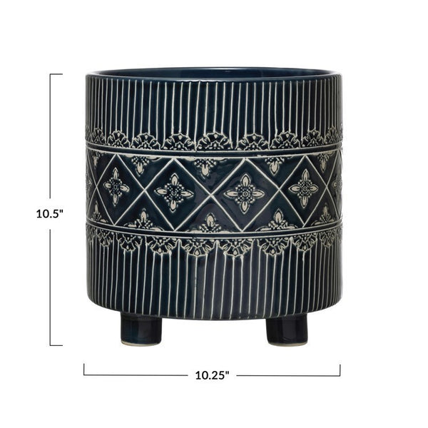 CC 9” BLUE w/ WHITE FOOTED POT