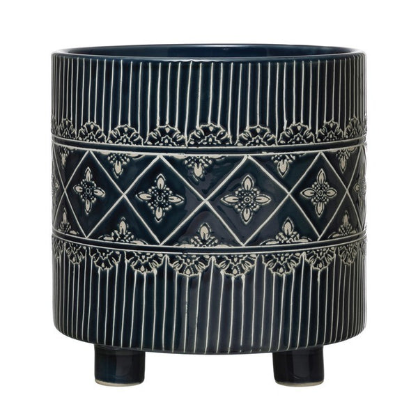 CC 9” BLUE w/ WHITE FOOTED POT