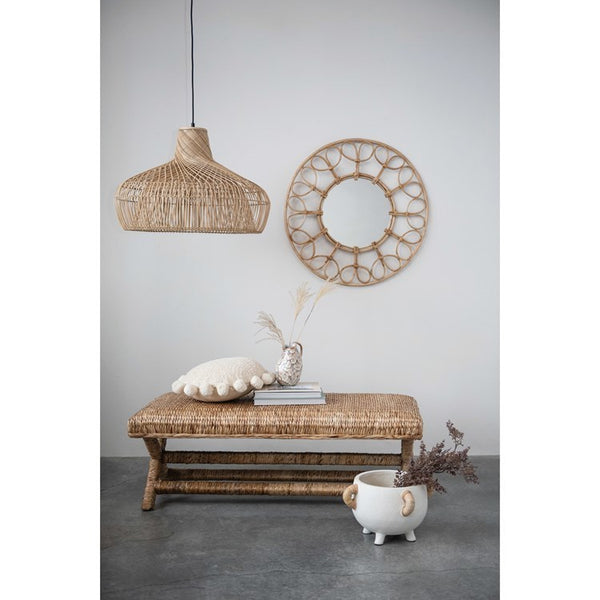 CC Woven Hyacinth&Mahogany Wood Bench