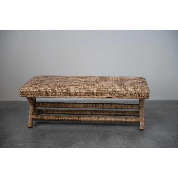 CC Woven Hyacinth&Mahogany Wood Bench