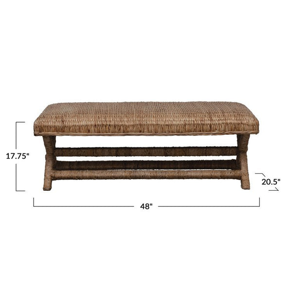 CC Woven Hyacinth&Mahogany Wood Bench