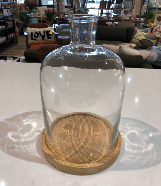 CC Glass Cloche Wood Base