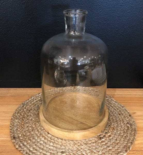 CC Glass Cloche Wood Base