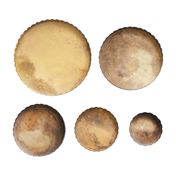 Set/5 Antique Brass Trays w/ Scalloped Edge