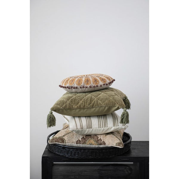CC 20" Velvet Quilted Pillow w/ Kantha Stitch & Tassels