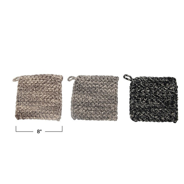 CC 8” GREY MELANGE CROCHETED POT HOLDER