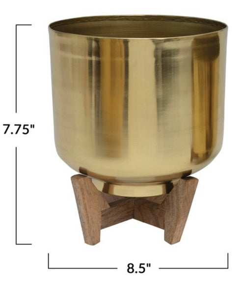 GOLD METAL POT W/ WOOD STAND