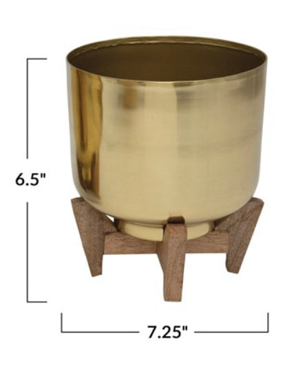 GOLD METAL POT W/ WOOD STAND