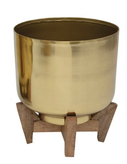 GOLD METAL POT W/ WOOD STAND