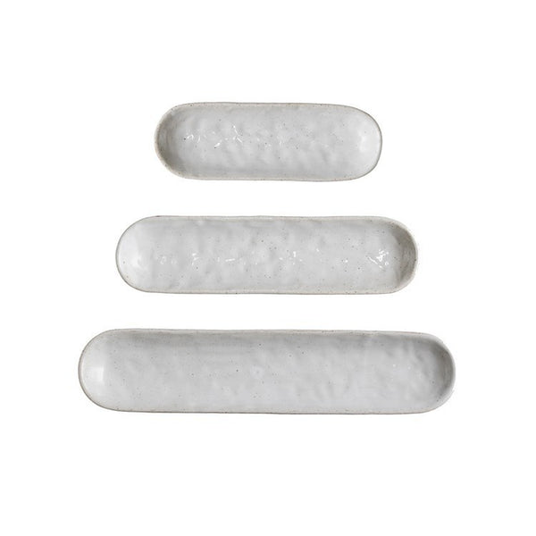 SET/3 White Stoneware Trays