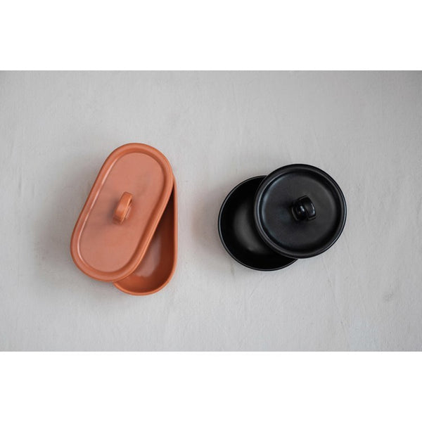 MATTE BLACK PINCH POT W/ LID