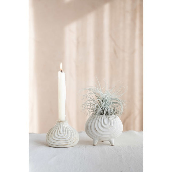 WHITE GLAZED FOOTED PLANTER