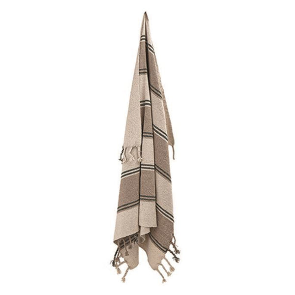 BEIGE/GREEN COTTON THROW BLANKET